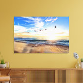 Serene Ocean Sunrise Birds Blue Sky Golden Shore Leinwanddruck (Insitu (Wohnzimmer))