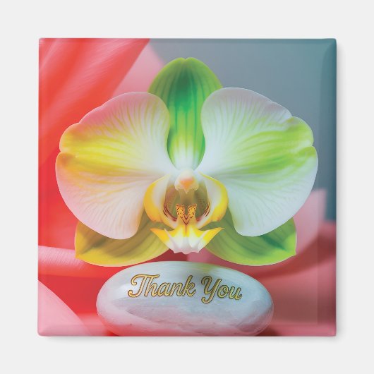 Serene Orchideenblume mit "Danke"-Text Magnet (Vorne)