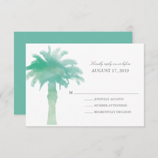 Serene Palm Tree Watercolor | HochzeitsrSVP RSVP Karte (Vorne/Hinten)