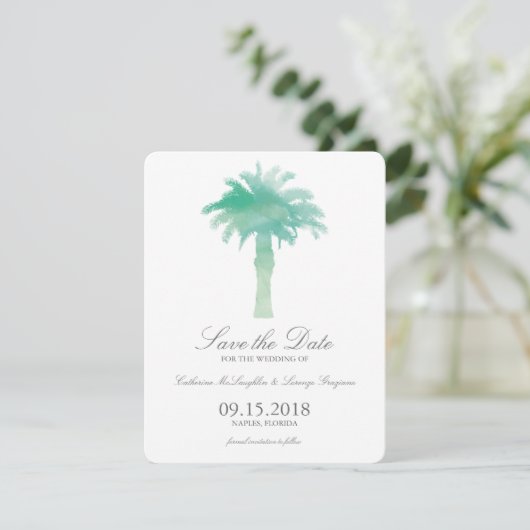 Serene Palm Tree Watercolor | SAVE THE DATE (Stehend Vorderseite)