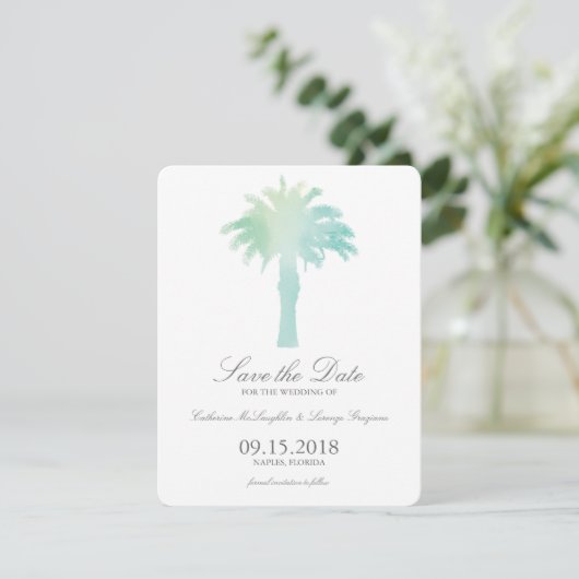 Serene Palm Tree Watercolor | SAVE THE DATE (Stehend Vorderseite)