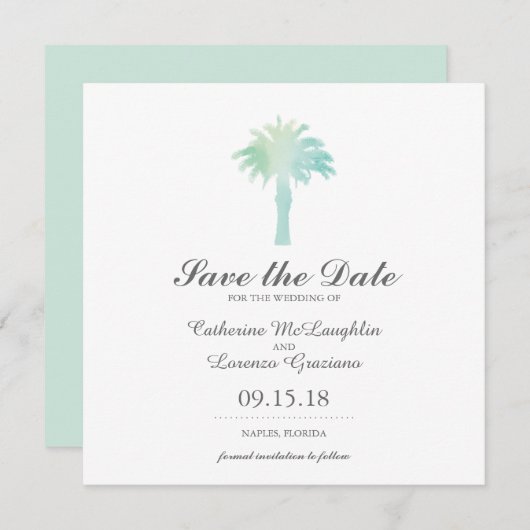 Serene Palm Tree Watercolor | SAVE THE DATE (Vorne/Hinten)