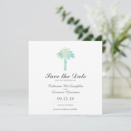 Serene Palm Tree Watercolor | SAVE THE DATE (Stehend Vorderseite)