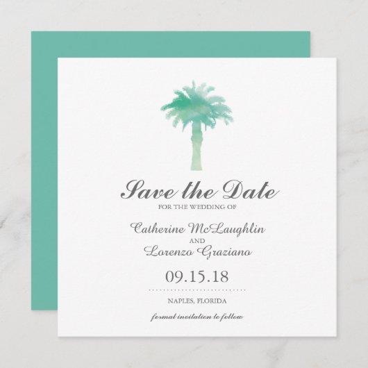 Serene Palm Tree Watercolor | SAVE THE DATE (Vorne/Hinten)