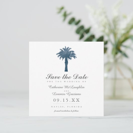 Serene Palm Tree Watercolor Save the Date (Stehend Vorderseite)