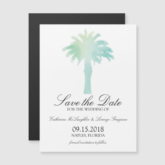 Serene Palm Tree Watercolor | SAVE THE DATE Magneteinladung (Vorne/Hinten)