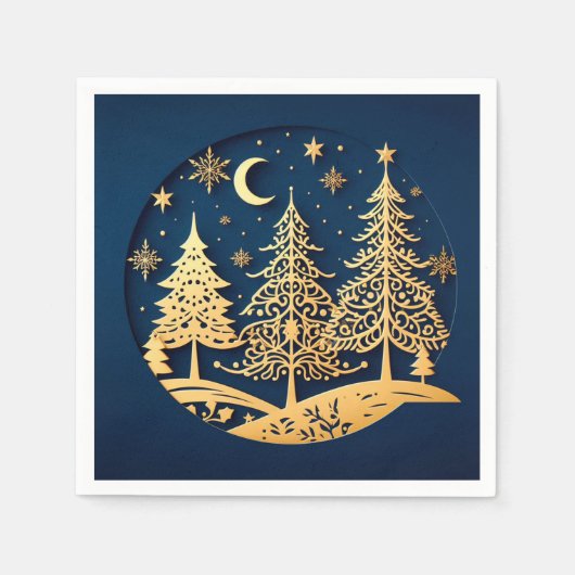 Serene Papercut Pines – Moonlit Forest Serviette (Vorderseite)