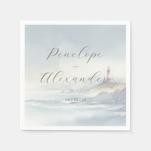 Serene Pastel Coastal Lighthouse Serviette (Vorderseite)