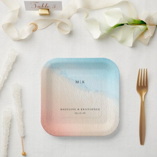 Serene Pastel Watercolor Gradient Pappteller (Hochzeit)
