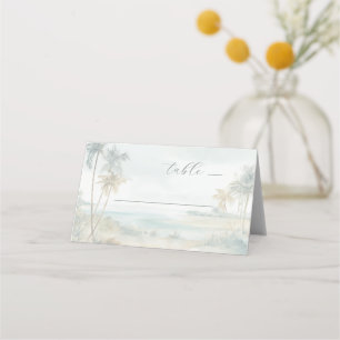 Serene Pastell-Wasserfarben-Strandszene Platzkarte