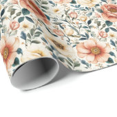 Serene Peach Watercolor Floral Geschenkpapier (Rolleneckpunkt)