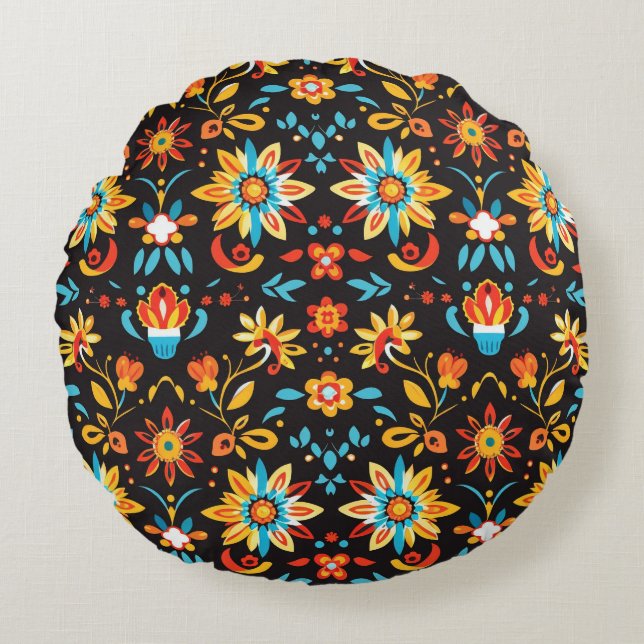 Serene Petal Patterns Round Pillow Rundes Kissen (Vorderseite)