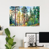 Serene Pine Forest Aquarell Kunst, Dichtung und Mu Poster (Heimbüro)