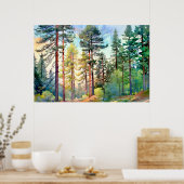 Serene Pine Forest Aquarell Kunst, Dichtung und Mu Poster (Küche)