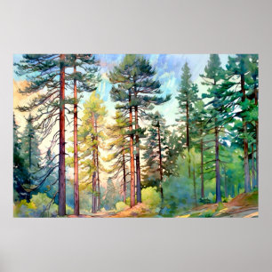 Serene Pine Forest Aquarell Kunst, Dichtung und Mu Poster