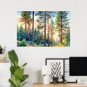 Serene Pine Forest Aquarell Kunst, Dichtung und Mu Poster (Heimbüro)