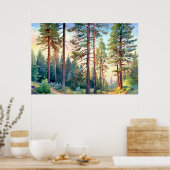 Serene Pine Forest Aquarell Kunst, Dichtung und Mu Poster (Küche)