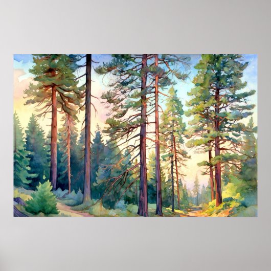Serene Pine Forest Aquarell Kunst, Dichtung und Mu Poster (Vorne)