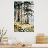 Serene Pine Forest Aquarell Kunst, Dichtung und Mu Poster (Küche)