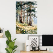 Serene Pine Forest Aquarell Kunst, Dichtung und Mu Poster (Heimbüro)