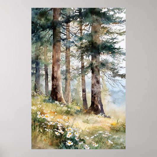 Serene Pine Forest Aquarell Kunst, Dichtung und Mu Poster (Vorne)