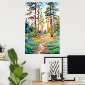 Serene Pine Forest Aquarell Kunst, Dichtung und Mu Poster (Heimbüro)