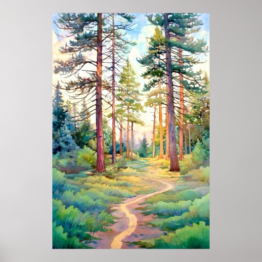 Serene Pine Forest Aquarell Kunst, Dichtung und Mu Poster (Vorne)