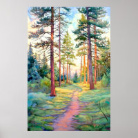 Serene Pine Forest Aquarell Kunst, Dichtung und Mu