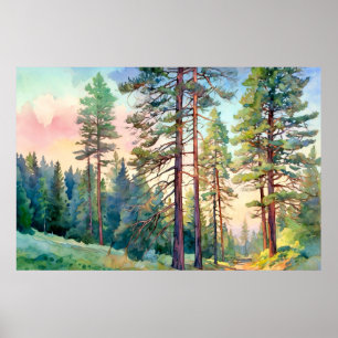 Serene Pine Forest Aquarell Kunst, Dichtung und Mu Poster