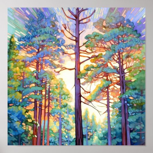 Serene Pine Forest Aquarell Print Poster (Vorne)
