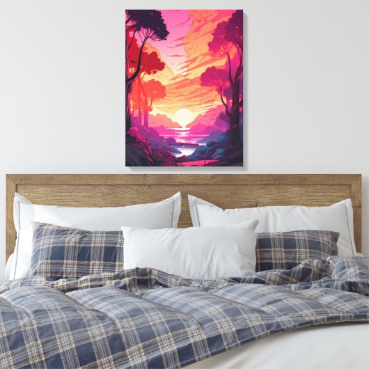 Serene Pink Sunset: Starke Canvas Print Leinwanddruck (Insitu (Schlafzimmer))