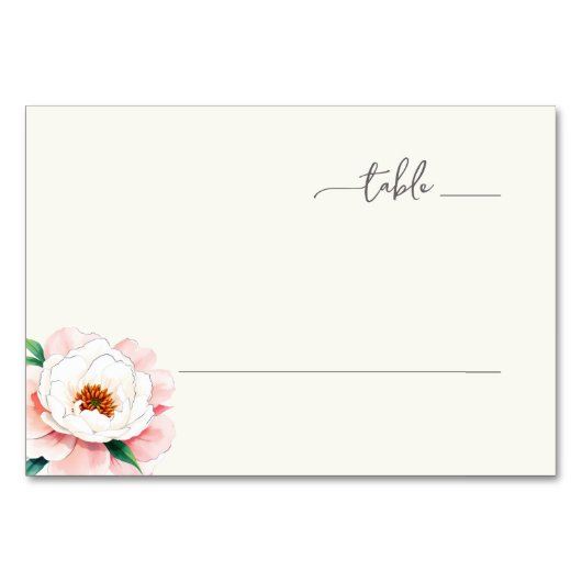 Serene Pink Watercolor Peony Tischnummer (Vorderseite)