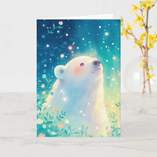 Serene Polar Bear Gaze Karte (Gelbe Blume)