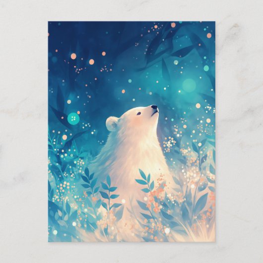 Serene Polar Bear in Ethereal Blue Garden Postkarte (Vorderseite)