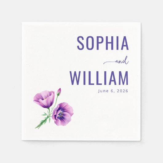 Serene Purple Floral Poppies Serviette (Vorderseite)