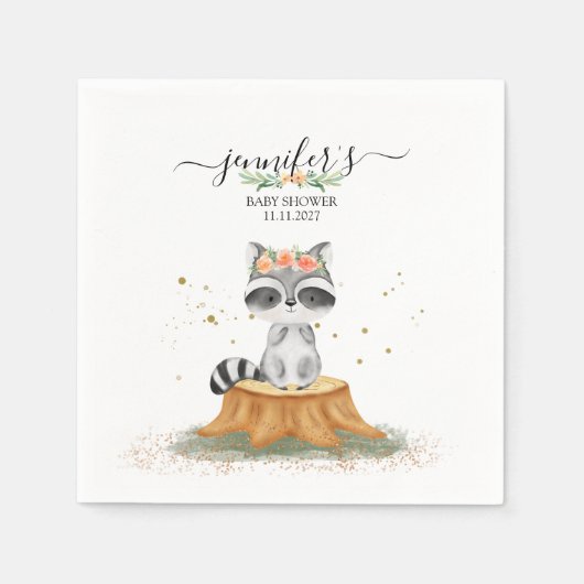 Serene Raccoon Forest Baby Party Serviette (Vorderseite)
