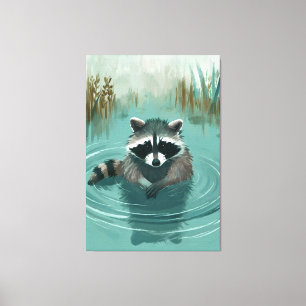 Serene Raccoon in ruhigen Gewässern Leinwanddruck