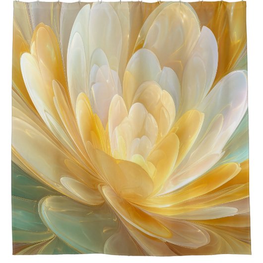 Serene Radiance of Golden and Aqua Petal Layers Duschvorhang (Vorderseite)