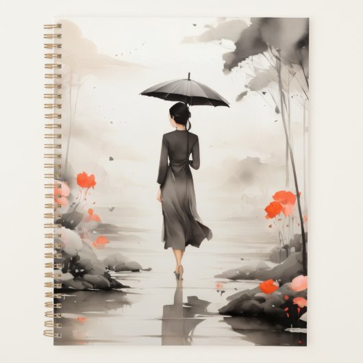  Serene Rainy Path Art Planner with Floral Accents Planer (Vorderseite)