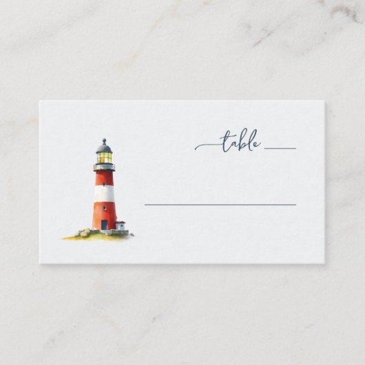 Serene Red Watercolor Lighthouse Platzkarte (Vorderseite)