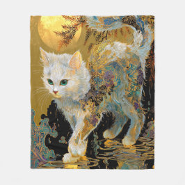 Serene Rinpa Cat | Japanischer Gold Zen Fleecedecke