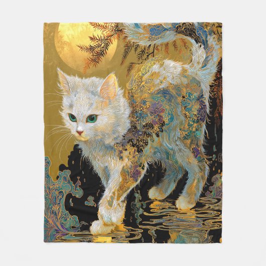 Serene Rinpa Cat | Japanischer Gold Zen Fleecedecke (Vorderseite)