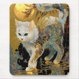 Serene Rinpa Cat | Japanischer Gold Zen Mousepad