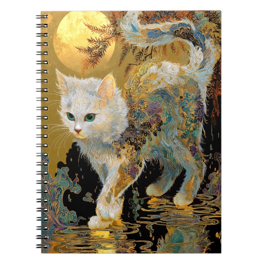 Serene Rinpa Cat | Japanischer Gold Zen Notizblock (Vorderseite)