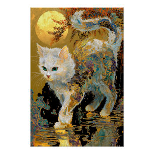 Serene Rinpa Cat Japanischer Gold Zen Poster