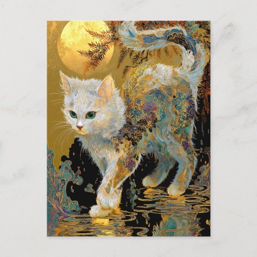 Serene Rinpa Cat | Japanischer Gold Zen Postkarte (Vorderseite)