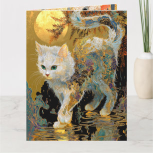 Serene Rinpa Katze   Japan Gold Zen Karte