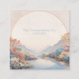 Serene River Landscape Gold Circle Autumnal Floral Quadratische Visitenkarte