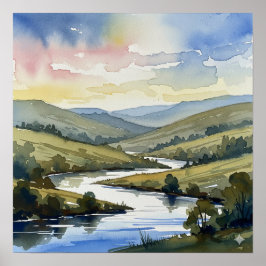 Serene River Landscape Poster