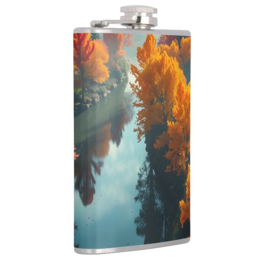 Serene River Shore Reflection Nature Art  Flachmann (Rechts)